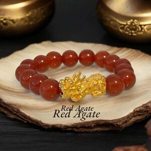 Red Agate Bracelet with 18k Gold Piyao
